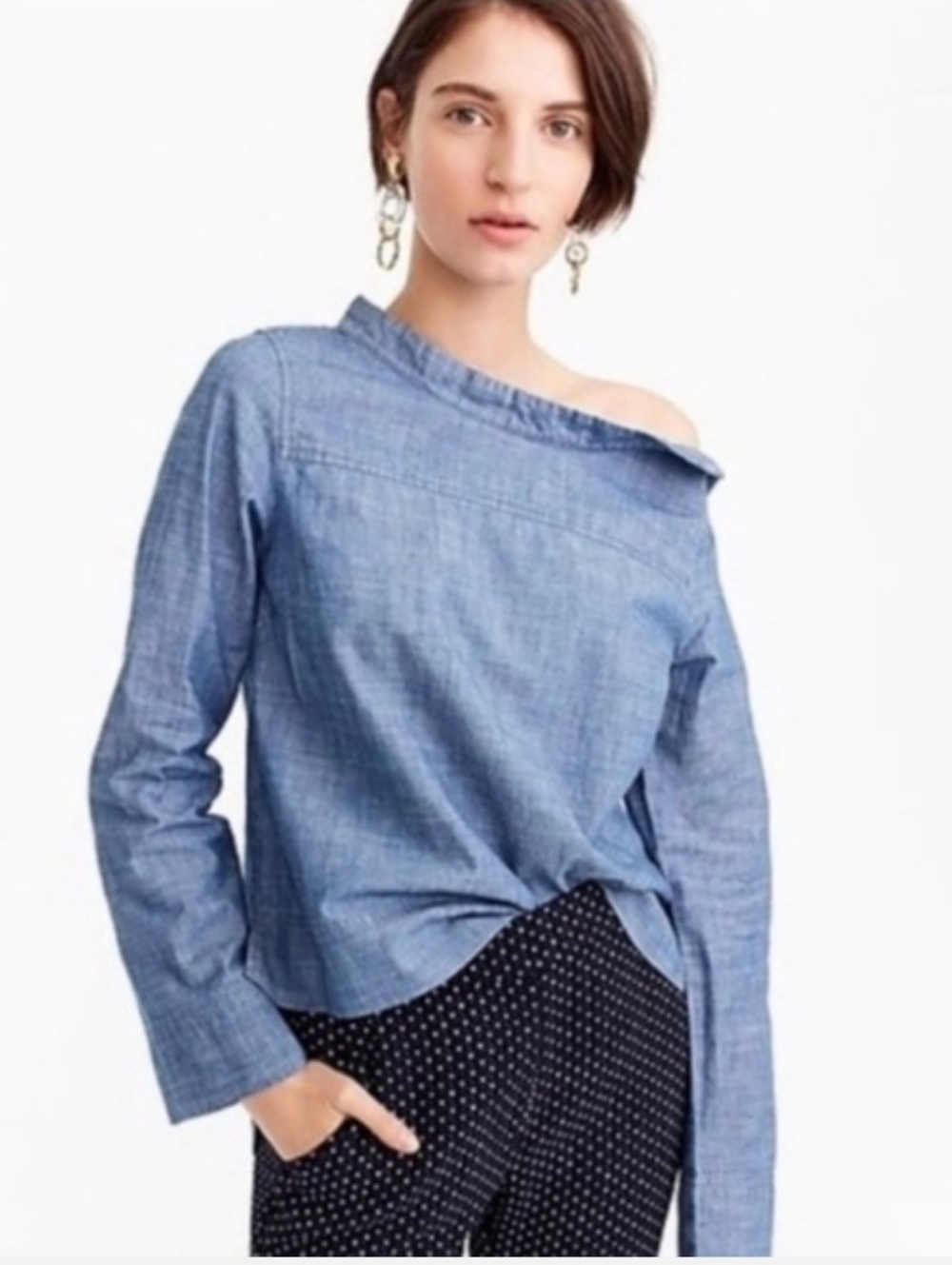 J. Crew Funnelneck Chambray Top